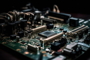 Fototapeta na wymiar Electronic circuit board closeup, AI Generated