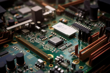 Fototapeta na wymiar Electronic circuit board closeup, AI Generated