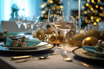Fototapeta na wymiar Christmas and New Year lifestyle table setting