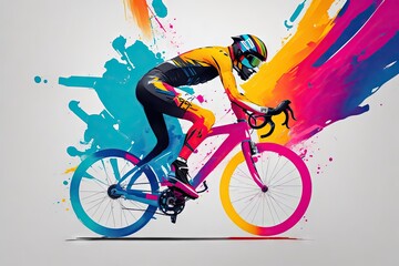 Fototapeta na wymiar cyclist rides a marathon colorfull abstract background