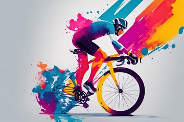 cyclist rides a marathon colorfull abstract background - obrazy, fototapety, plakaty