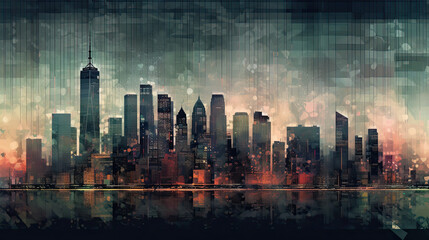 Financial District Skyline - Stock Illustration by Generative AI