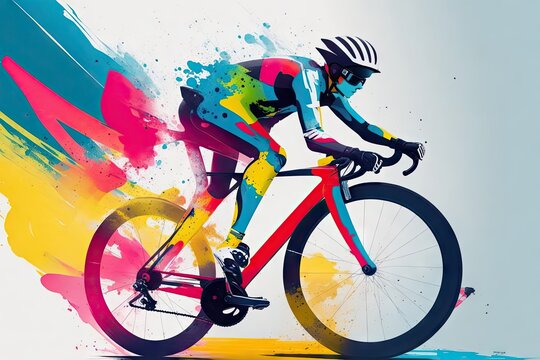 cyclist rides a marathon colorfull abstract background