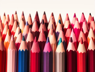colorful pencils in line on a white background