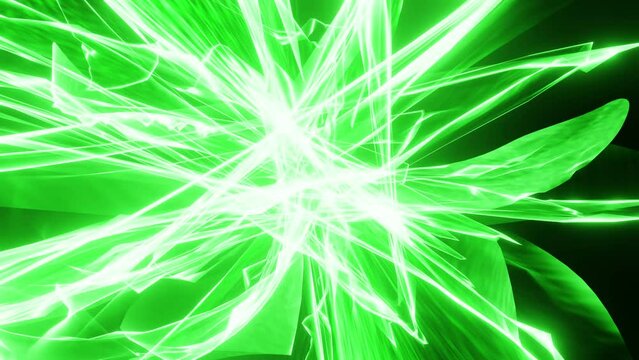 Green energy flow or atom splitting, thermonuclear reaction containment, pulsing plasma prominences 3d render. Vj Loop for Dj Disco Dance Nightclub