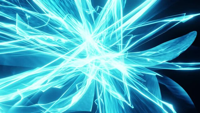 Blue energy flow or atom splitting, thermonuclear reaction containment, pulsing plasma prominences 3d render. Vj Loop for Dj Disco Dance Nightclub