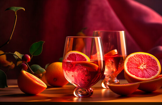 images of drink in glass and oranges
