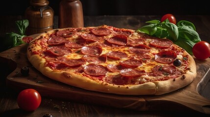pizza with salami, Generative AI.
