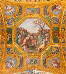 GENOVA, ITALY - MARCH 6, 2023: The fresco scene from life of St. Andrew the Apostle of in the...