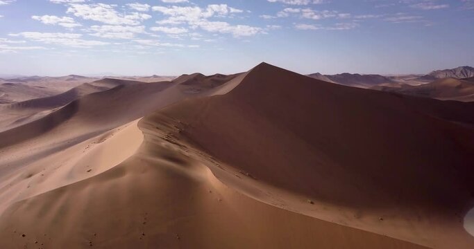 4K Aerial drone footage of Sossusvlei in Namibia. Aerial view of Deadvlei, located in the southern part of the Namib Desert. Big Daddy dune. Cinematic High quality footage.