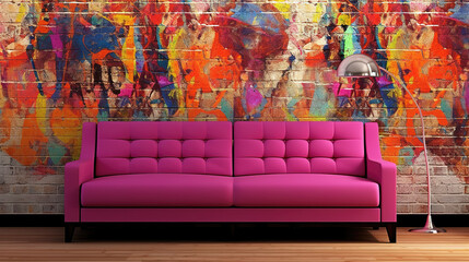 a female inspired modern living room mockup, creative graffiti wall art, ai generated image