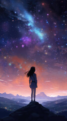 Obraz premium a wonderful anime lightning artwork with a woman standing alone, screen wallpaper, ai generated image