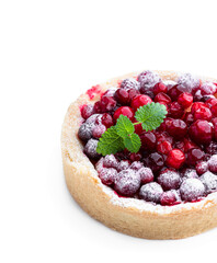 Tasty homemade cranberry pie isolated on white