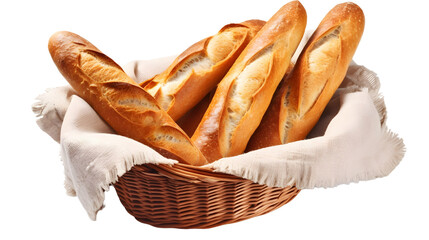 Basket of Delicious Bread - Transparent Background - Generative AI