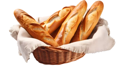 Fotobehang Basket of Delicious Bread - Transparent Background - Generative AI © John