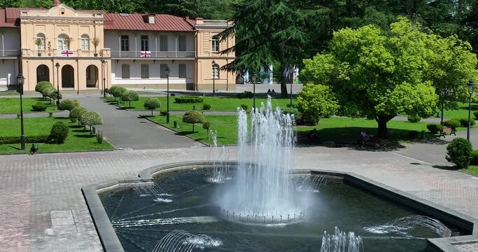 Aerial view of Dadiani Palace in the center of Zugdidi city. Georgia