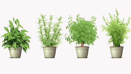 Fototapeta na wymiar Set of potted green herbs isolated on transparent background