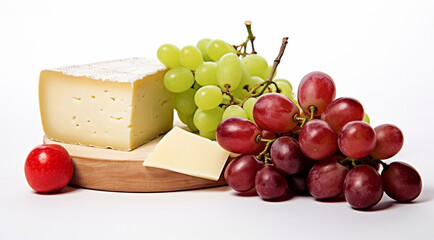 cheese and grapes on white background generativa IA