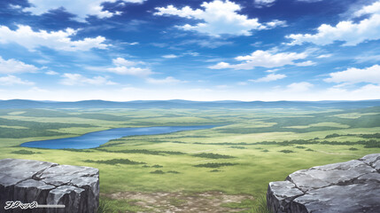 a wonderful amazing anime landscape illustration with a long view, ai generated image