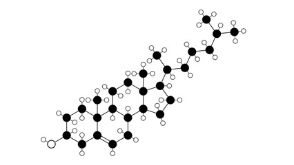 cholesterol molecule, structural chemical formula, ball-and-stick model, isolated image principal sterol