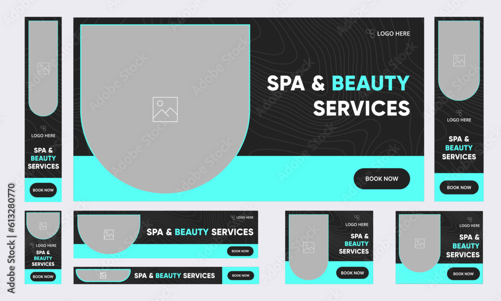 Wall mural set of spa and meditation lifeslyle services web banner template design for social midea posts, full