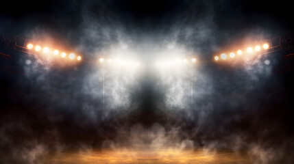 Fototapeta Bright stadium arena lights and smoke obraz