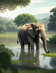 Lonely elephant. AI generated