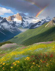 landscape with rainbow. AI generated