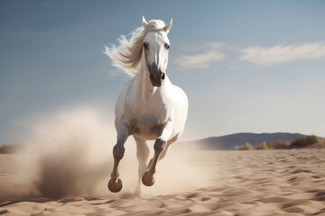 Obraz na płótnie Canvas With every stride, the galloping white horse exudes strength and elegance Generative AI