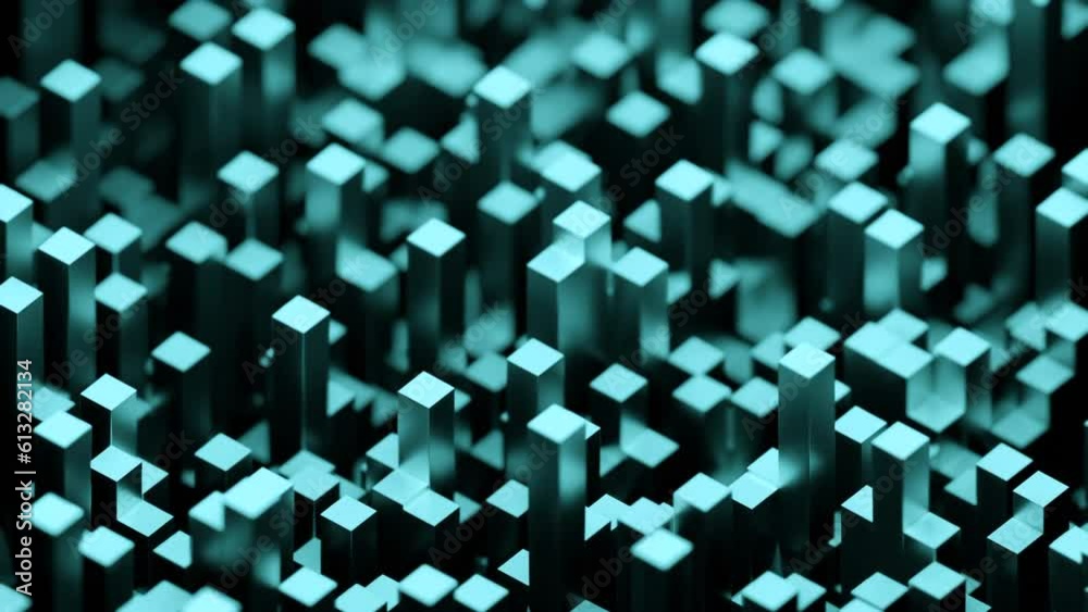Poster abstract rows of square shaped blocks randomly sliding up and down. design. technological background