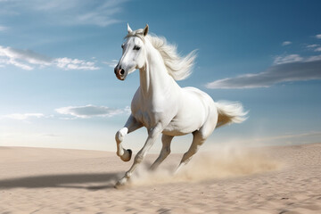 Obraz na płótnie Canvas Majestic white horse gallops, capturing attention with its graceful presence Generative AI