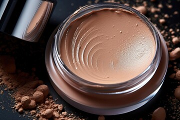 Jar with tonal cream. Close-up. Concept of cosmetics. Generated by AI.