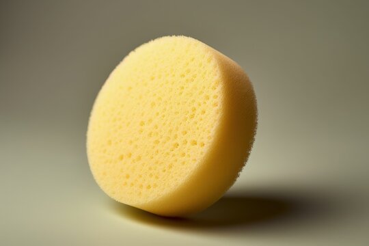 Yellow cosmetic face sponge on a dark background. Generated by AI.