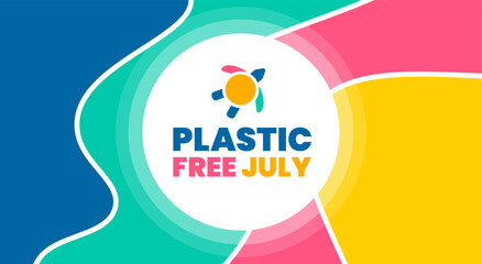 Plastic Free July background, banner, poster and card design template celebrated in July.