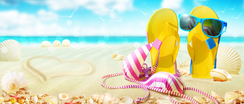 Strand Motiv mit Seestern und Muscheln