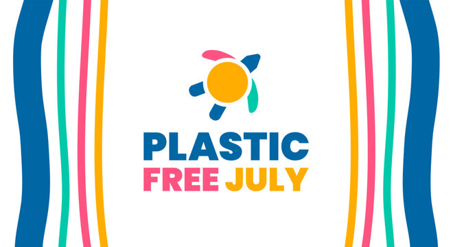 Plastic Free July background, banner, poster and card design template celebrated in July.