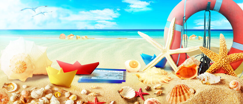 Strand Motiv mit Seestern und Muscheln