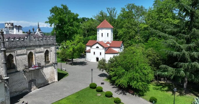 Aerial view of Dadiani Palace in the center of Zugdidi city. Georgia