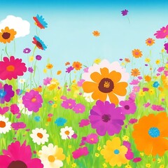 Colourful abstract flower meadow illustration and Colourful watercolour abstract flower background.
