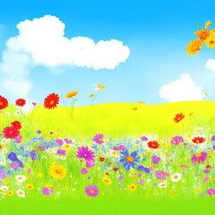 Colourful abstract flower meadow illustration and Colourful watercolour abstract flower background.