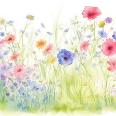 Colourful abstract flower meadow illustration and Colourful watercolour abstract flower background.
