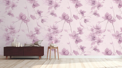 an asian flower inspired wall art in a living room mockup, ai generated image