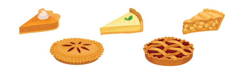 Sweet Baked Pastry and Pie with Filling Vector Set