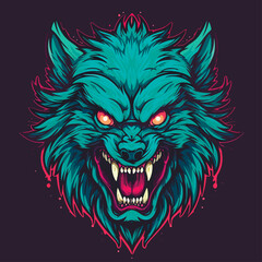 Obraz premium scary zombie monster wolf head logo cartoon vector illustration