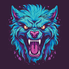 scary zombie monster wolf head logo cartoon vector illustration