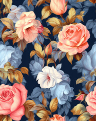 Hand drawing wallpaper tileable pattern of roses created with Generative AI technology