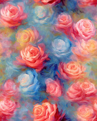 Fototapeta na wymiar Hand drawing wallpaper tileable pattern of roses created with Generative AI technology