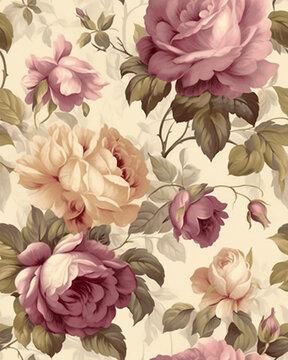 Hand drawing wallpaper tileable pattern of roses created with Generative AI technology