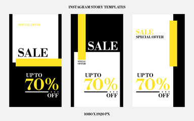 Instagram Stories Template for Discount - Set for Black Friday Promotions, Flyer, Poster and Invitations. Editable 1080x1920 px banner contains percentage from 10 to 100. Vector illustration 6/2023.