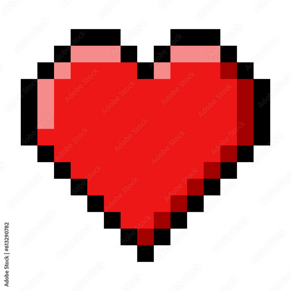Poster pixel 8-bit heart object as video game style element vector illustration